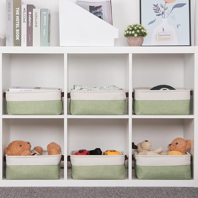 HNZIGE Collapsible Storage Baskets for Shelves(6pack) Small Fabric Bins with Handles, Linen Baskets Organizer Bins for Organi