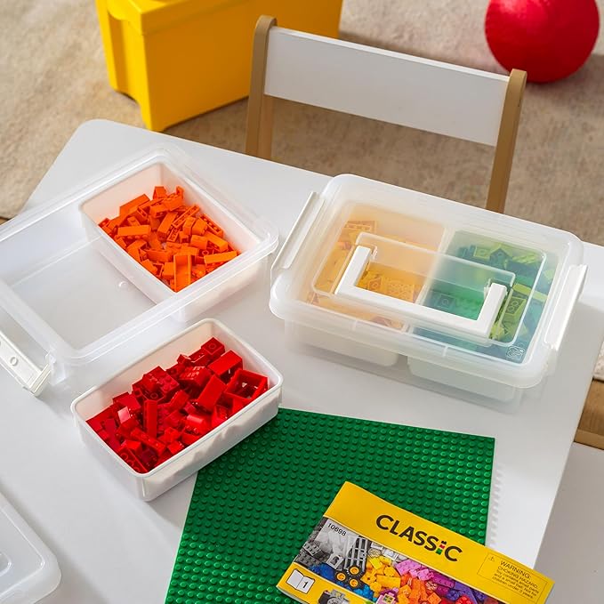 IRIS USA 1 Qt. Plastic Storage Bins with Lids, 4 Pack, Craft Storage Container, Sensory Bin, Organizing Containers for Home, 