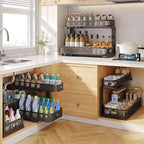 2 Pack 21.3IN-Depth Under Sink Organizer with Smooth Cylindrical Rail,2-Tier Pull Out Multi-Purpose Cabinet Storage for Bathr