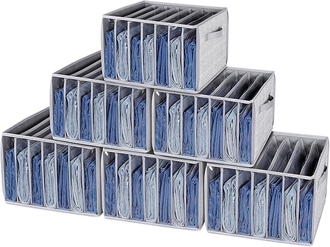 Zilink Upgraded Pants Organizer with Support Board Clear Jeans Organizer for Closet with 7 Grids Wardrobe Clothes Organizer f