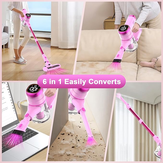 Tikom V500 Cordless Vacuum Cleaner for Home, 40000Pa/450W Stick Vacuum with LED Touch Screen, Charging Wall Dock, Anti-Tangle