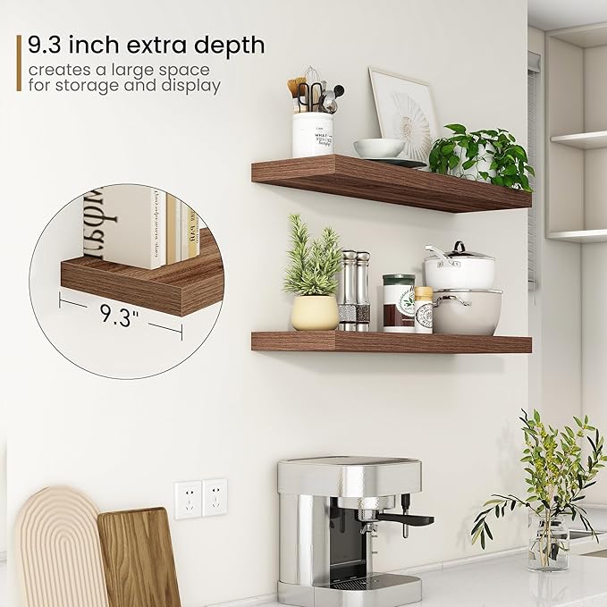 Fun Memories Floating Shelves 36 Inch Long, 9.3Inch Deep Floating Shelves for Wall, Extra Deeper & Thicker Wall Mounted Stora