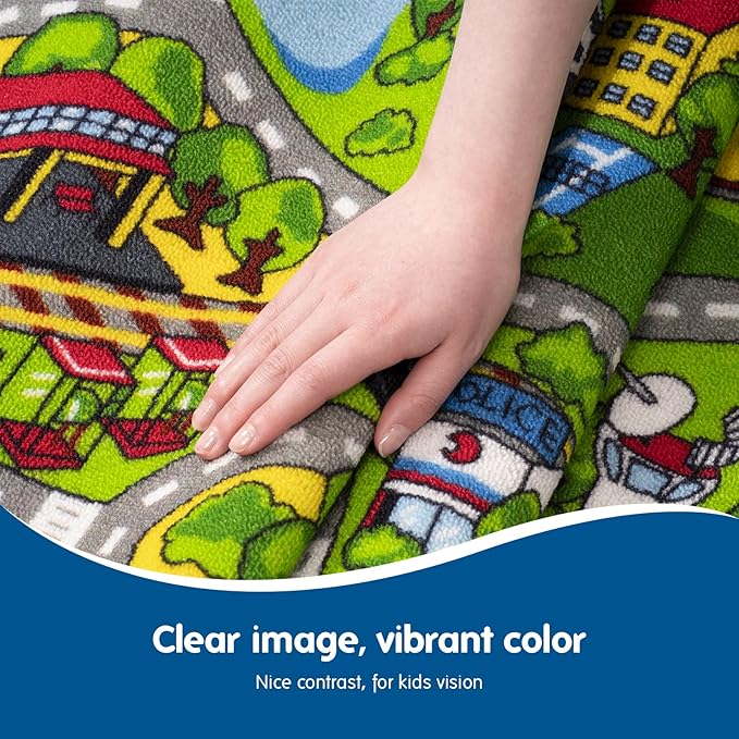 Booooom Jackson Car Rug with Exquisite Box,Washable Rug Kids Area Rug Play Mat 60"x32",Train Track Car Mat,Children Non Slip 