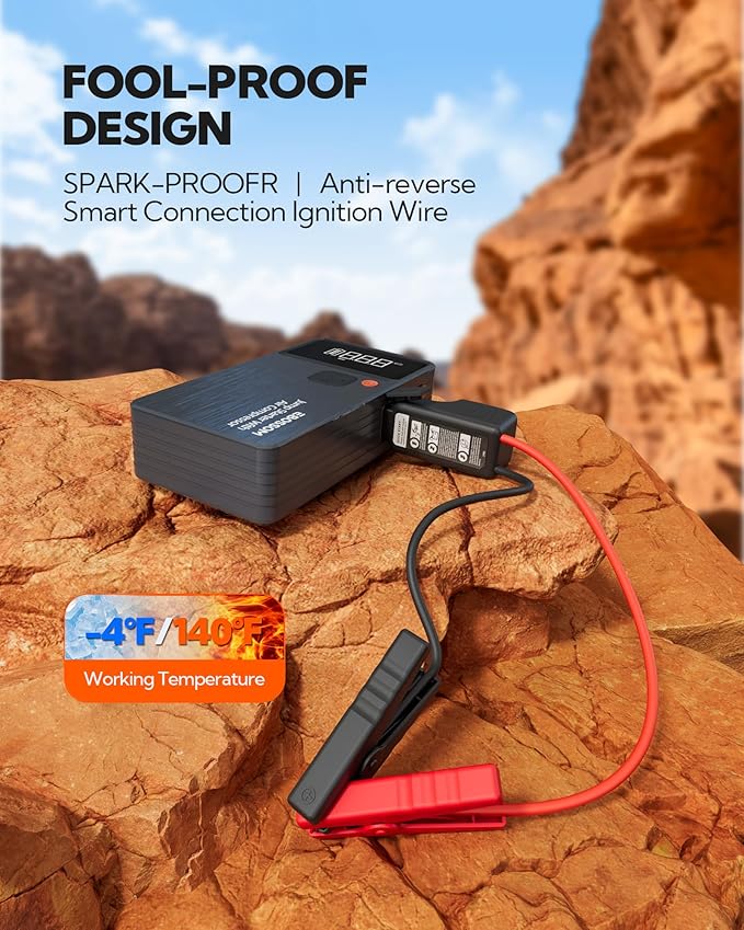 Car Battery Jump Starter with Air Compressor, Battery Jump Box with Tire Inflator,Car Jump Booster with Smart Jumper Cables,L