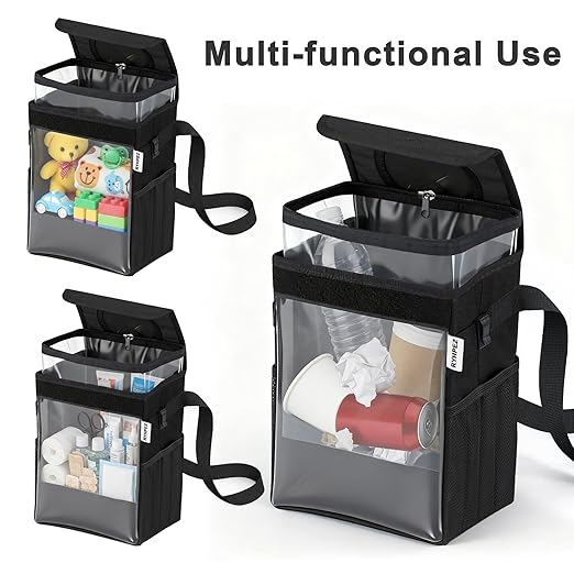 Ryhpez Car Trash Can with Clear Window, Multipurpose Car Organizer Storage for Baby Travel Essentials, Leakproof Car Garbage Bin with Removable Liner for Backseat Console (2.1Gallon/8L)