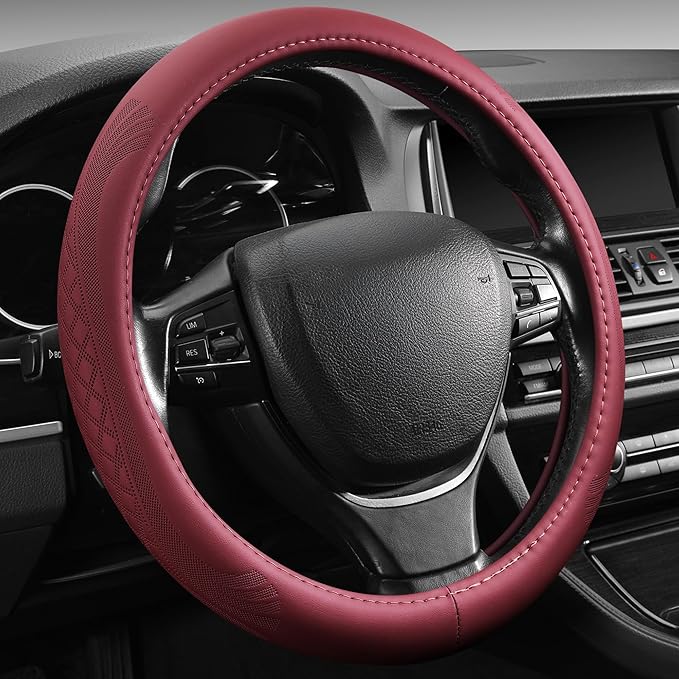 【2025 Model】 Breathable Soft Leather Car Steering Wheel Cover for Men Women, Non-Slip, Comfortable,Universal 15 inches Steeri