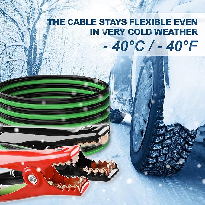 Heavy Duty Jumper Cables,4 Gauge 20 Feet Battery Booster Cable,Automotive Wire for Cars Trucks with Smart Safety Protector,Carry Bag,Safety Gloves and Iron Brush