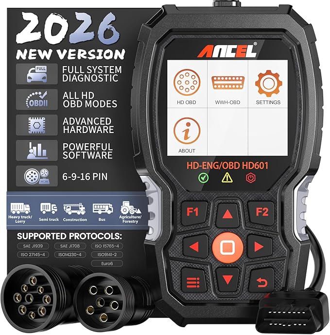 ANCEL Heavy Duty Truck Scanner HD601 All System Diesel Diagnostic Scan Tool fits for Cummins, Detroit, Freightliner,