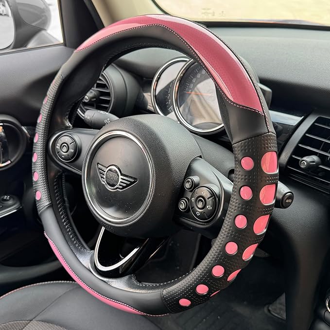 PINCTROT Large Size Race Grip Steering Wheel Cover, Anti-Slip Silicone Perforated Design with Soft Touch Padding, Enhanced Grip for Sporty Driving 15.5-15.75 Inch (Racing Pink)
