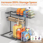 Under Sink Organizer and Storage for Bathroom and Kitchen - 2 Pack 3 Tier Under Cabinet Pull Out Shelf Organizers - Slide Out