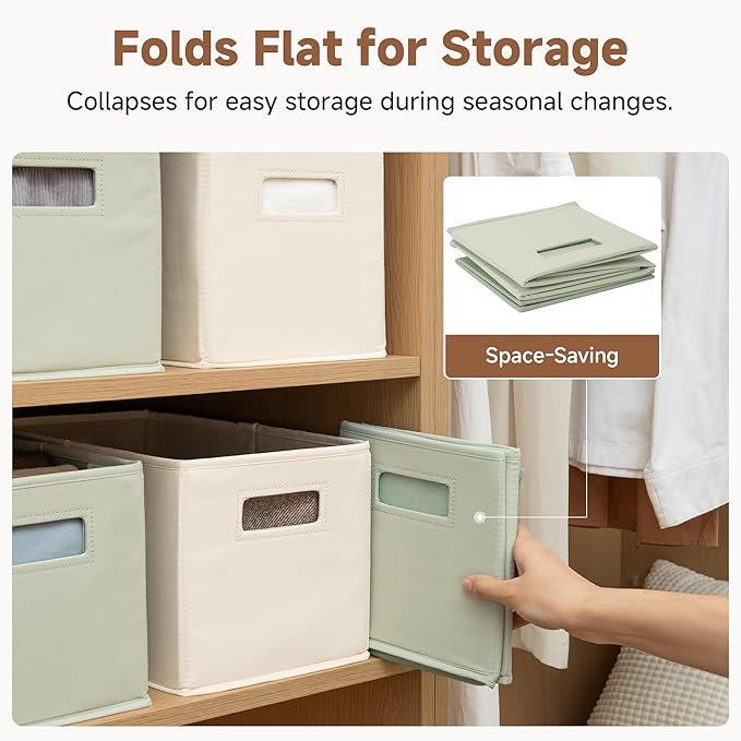 StorageWorks Fabric Storage Bins for Shelves, Closet Organizers and Storage Baskets, Collapsible Storage Bins with Cutout Han