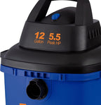 Koblenz Wet-Dry Vacuum, 12 Gallon Tank, 5.5 HP Vacuum Cleaner with 2-1/2" in x 7' Locking Hose, with a Blower Function, Blue/