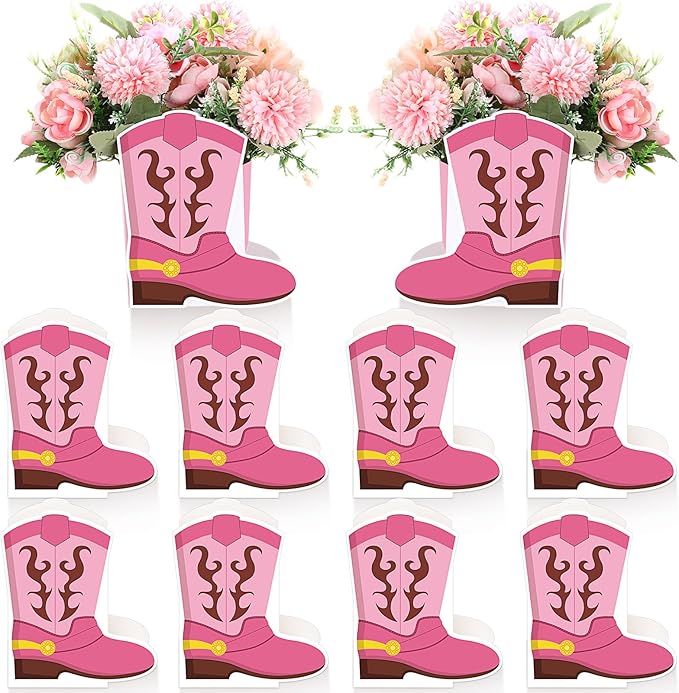 8 Set Western Cowboy Boots Flower Boxes Centerpiece Boot Shape Gift Boxes Western Party Decoration Vase Centerpieces for Tabl