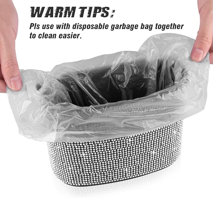 eing Car Trash Can Bling Crystal Auto Storage Pockets,100% Leak Proof Car Trash Container Bin Car Garbage Bag Hanging for Backside/Gearshift/Center Console,(1 - Pack, Pure White)