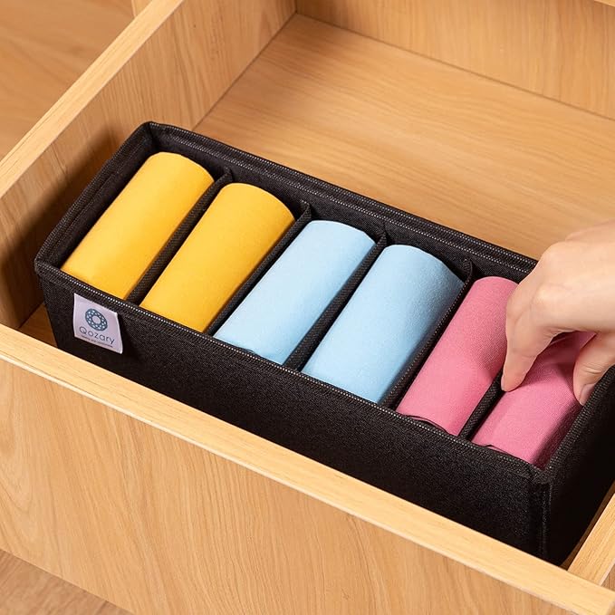 Qozary 3 Pack Sock Underwear Drawer Organizer Dividers, Collapsible Cabinet Closet Storage Boxes for Clothes, Socks, Lingerie