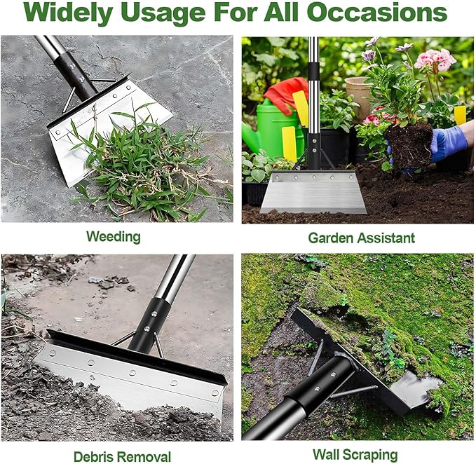 Multifunctional Garden Cleaning Shovel, Heavy Duty Steel Flat Shovel with 59" Adjustable Handle, Snow Ice Scraper, Outdoor Spade Tool for Weeding, Lawn Edging, Digging, Ice Removal