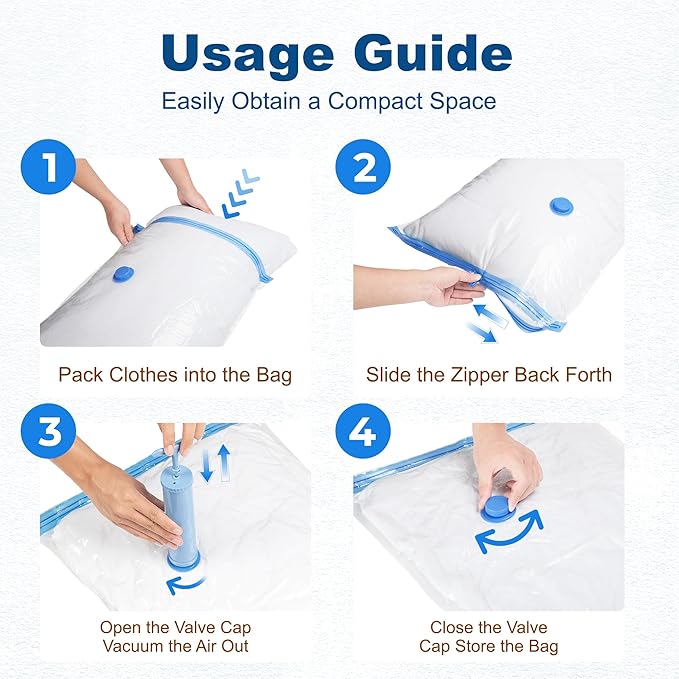 HOUSE DAY 10 Small Vacuum Storage Bags with Pump,Space Saving Vacuum Seal Bags For Clothing Travel, Vacuum Storage Bags For C