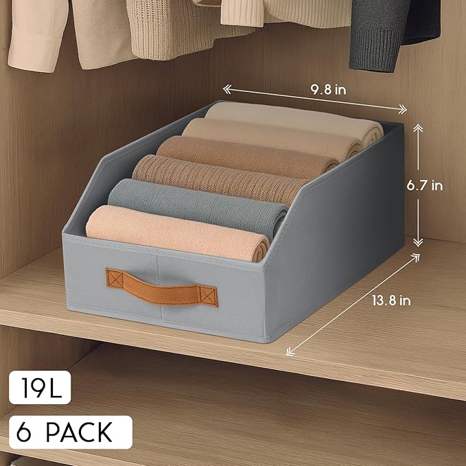Homsorout Fabric Storage Bins for Organizing - 6 Pack Large Trapezoid Collapsible Storage Bins with Front Handle, Closet Orga