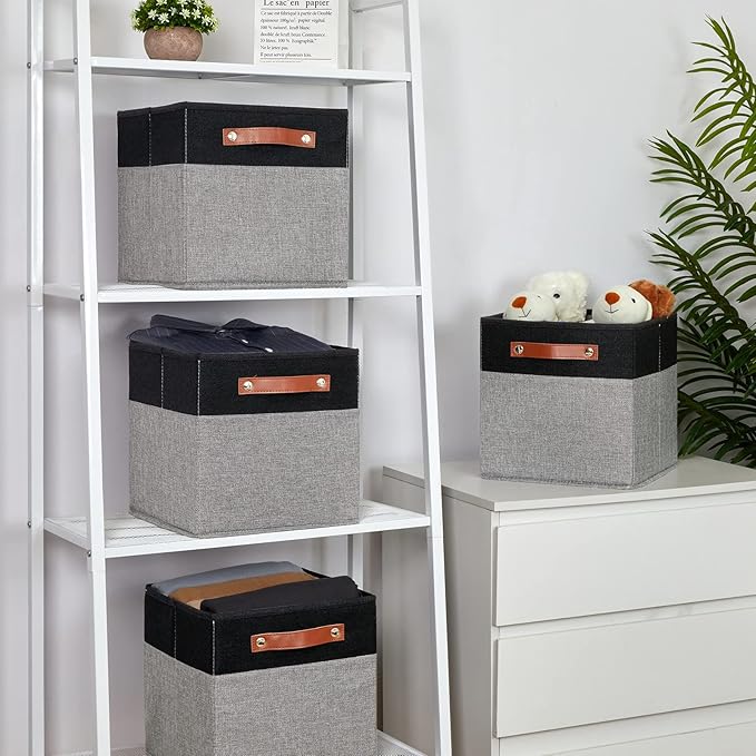 Temary 11 x 11 Cube Storage Bins Fabric Storage Cubes for Shelf, Closet, 4 Pack Cube Basket for Clothes, Storage Cube Bins wi