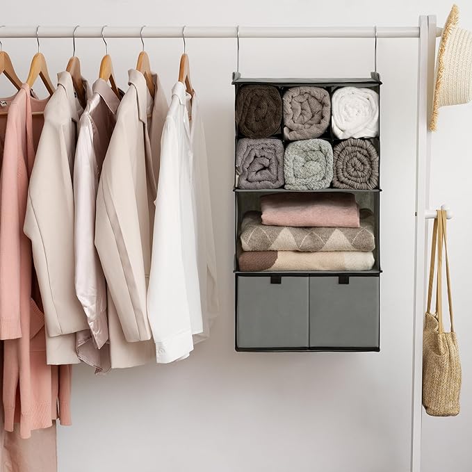 GRANNY SAYS Hanging Closet Organizer with Drawers, 4 Shelf Dividers Closet Hanging Organizer, Foldable Hanging Shelves for Wa