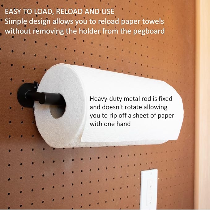 Peg Board Paper Towel Holder for Pegboard, Peg Board Accessory Kit with Heavy Duty Pegboard Hooks for Garage Workshop Craft R
