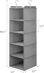 Large Hanging Sweater Organizer for Closet,Collapsible 6-Shelf Hanging Closet Shelves with Drawers, Washable (Grey-5 Shelf-1 