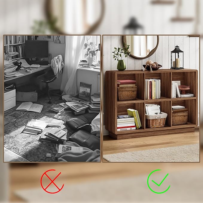 ChooChoo 6 Cube Storage Organizer, Wooden Bookcase with Storage, Cube Storage Bookshelf for Bedroom and Home Office, Brown Wa