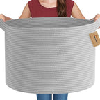 MEGASKET Extra Large Grey Storage Basket, 22" X 22" X 14" XXXL Blanket Basket for Living Room, Gray Wicker Woven Cotton Rope 