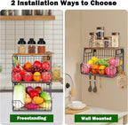 Livabber Fruit Basket for Kitchen, Metal Fruit Vegetable Storage Bin with 2 Banana Hangers, Countertop Wire Basket Organizer 