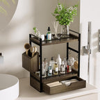 2-Tier Wood Bathroom Counter Organizer, Countertop Organizer with Drawer and Storage Basket, Bathroom Sink Organizer for Vani
