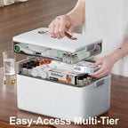 Spreezy 3-Tier Medicine Organizer with Clear Compartments, Portable Stackable Storage Box with Handle for Pills, Bandages & E