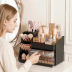 Large Capacity Makeup Organizer Countertop with Makeup Brush Holder for Vanity, Thickened Material, Bathroom Countertop Organ