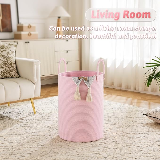Artfeel Laundry Basket,Woven Cotton Rope Laundry Hamper,80L for Decorative Storage of Dirty Clothes,Toys and Blankets in Bath