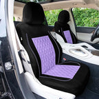 Universal Fit Diamond Stitched Flat Cloth Car Seat Covers Full Set - Purple