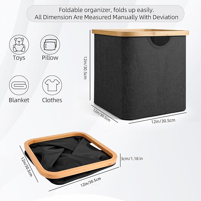 Cube Storage Bin 12 Inch -2 Pack,Collapsible Cube Storage Organizer with Handles,Fabric Storage Bins for Cubes Storages,Squar