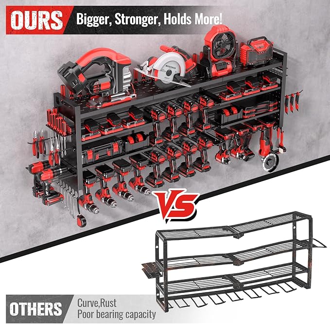 49.8" W Super Large Power Tool Organizer Wall Mount,4-Layer Heavy Duty Tool Storage with 18 Cordless Drill Holder,600 lb Capa