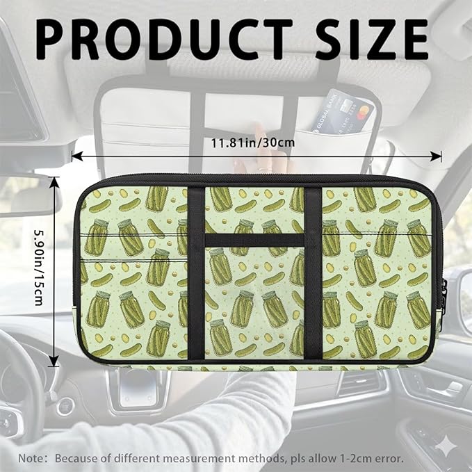 Car Sun Visor Organizer Easy to Store Car Visor Organizer with Multi-Pocket Card Holder Cars Interior Accessories Universal Fit for Most Cars SUV, Cucumbers Print