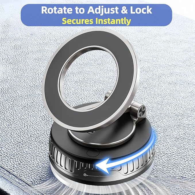 2026 Upgraded Magnetic Car Phone Mount for MagSafe: 360° Rotatable Adjustable Holder with 180+LBS Strong Suction Cup & 3800gf Magnet, Compatible with iPhone 17/16/15 Series & Android Devices