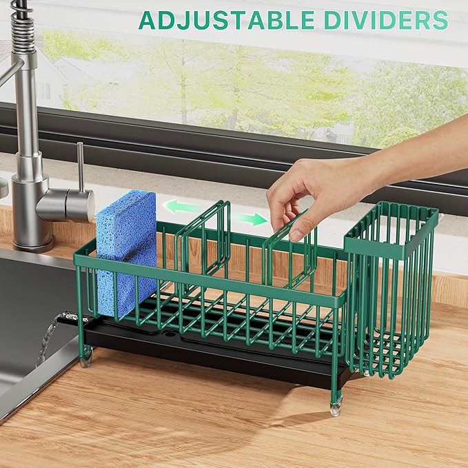 Cisily Sponge Holder for Kitchen Sink, Sink Caddy Organizer with High Brush Holder, Kitchen Countertop Organizers and Storage