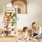 Dayacoco Stuffed Animal Storage, 2 Layer Wood Stuffed Animal Organizer Zoo, Toy Stuffy Storage Bin with Elastic Band and Net 