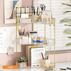 3-Tier Corner Bathroom Counter Organizer，Makeup & Skincare Shelf with Built-in Brush Holder，Space-Saving Bathroom Countertop 