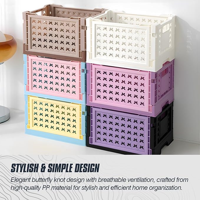 Domiella 2-Pack Foldable High-Strength PP Ventilated Baskets - Collapsible Storage Bins for Kitchen, Camping, Office & Home, 