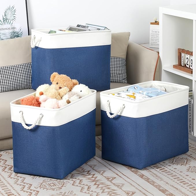 Bidtakay Extra Large Storage Baskets for Shelves 3 Pack Fabric Storage Bins for Organizing Linen Collapsible Organizer for Cl