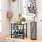 viewcare Small Shoe Rack for Entryway,3-Tier Black Bamboo Shoe Organizer for Hallway Closet, Free Standing Shoe Racks for Ind