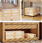 Under Bed Storage Containers with Wheels, Larger Bamboo Wood Under Furniture Storage Containers with Dust Bags，Rolling for Sh