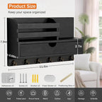 dreampossible Key and Mail Holder for Wall, Mail Organizer Wall Mount with 6 Hooks and Storage Drawer, Wooden Key Rack Hanger