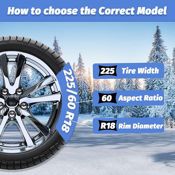 Auto Fixing Snow Chains, 2 x 12 mm, 30s Quick Installation of Tire Chains with Automatic Tensioner, Universal Emergency Tire 