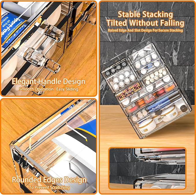 SUOXING Clear Acrylic Makeup Organizer for Vanity,Bathroom,Dresser,5 Drawer Make up Organizers for Counter,Plastic Countertop