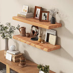 Fun Memories 30 Inch Floating Shelves, Rustic Solid Wood Wall Shelves Set of 2, 8 Inch Deep Floating Shelf for Bathroom, Bedr