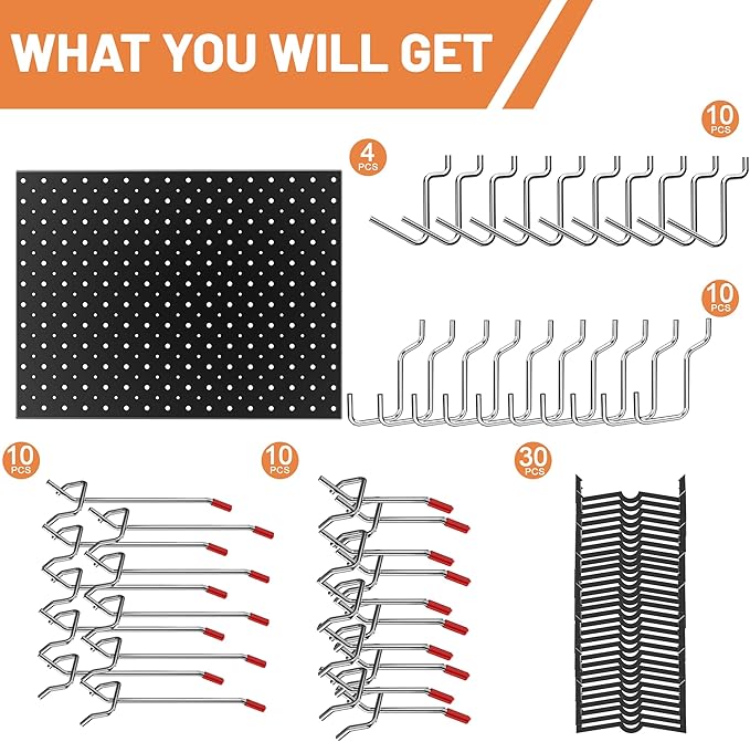 Ultrawall Metal Peg Board Panels with Hooks, Pegboard Wall Tool Organizer for Garage, 74pcs Peg Board with Accessories, 16"X1